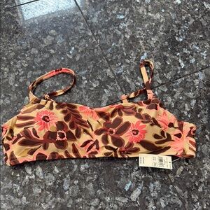 Aerie Floral Bikini Top - Brown and Pink